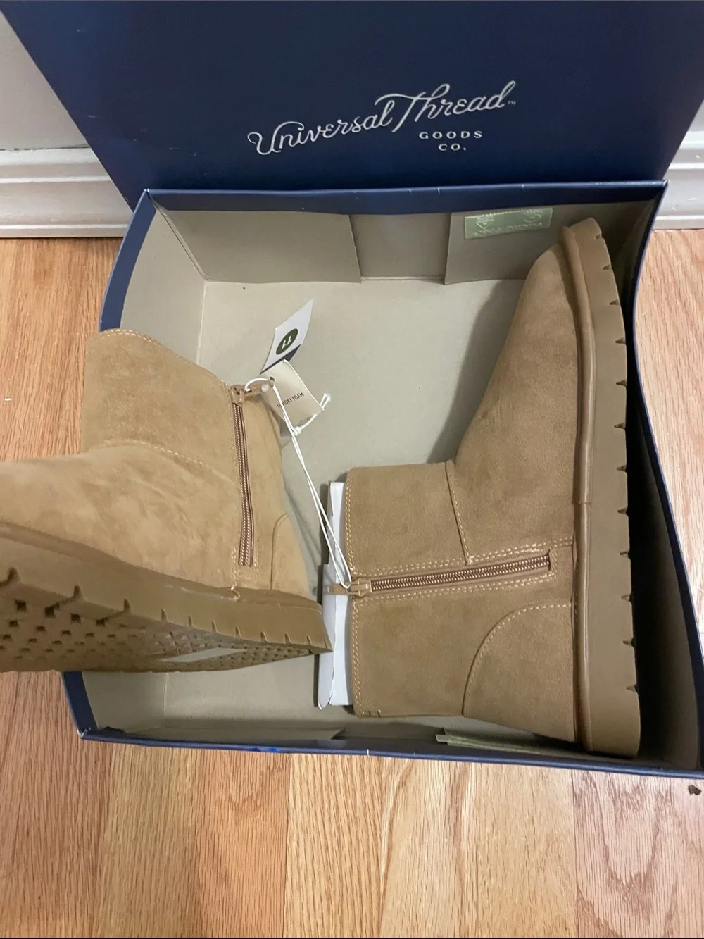 Universal Thread women’s Camel Suede Side-Zip Ankle Boots